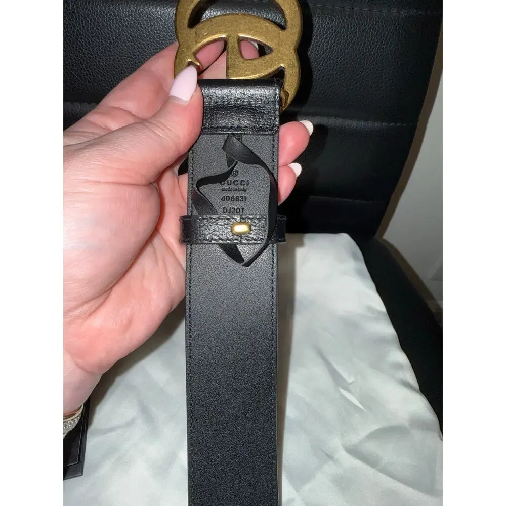 Gucci Double G - Thick Leather Black & Gold Belt size 115